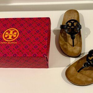 NIB Tory Burch Miller Cloud Leather Sandal Black Patent